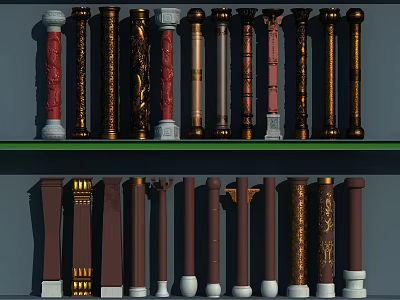 Decorative Columns With Carved Patterns Various Styles And Colorful Finishes 3d model