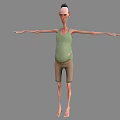Lanky 3D Male Character With Torn Green Tank Top Brown Pants Mohawk Hairstyle Arms Outstretched