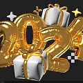 2024 Festive Household Items with Gold Balloons Gift Boxes Stars and Geometric Shapes
