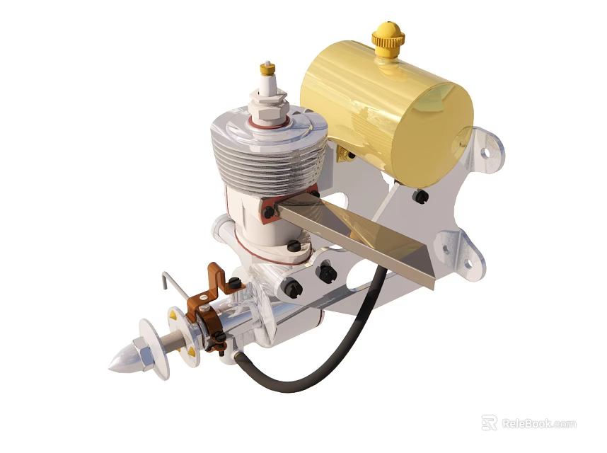 Industrial Air Compressor with Yellow Storage Tank Silver Metal Parts Mounting Bracket and Connecting Pipes 3d model 