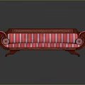 Traditional Red Sofa with Striped Cushions Wooden Armrests and Legs in Classic Design