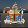 Colorful Ice Cream Cup Shaped Building With MESHTE Sign Ferris Wheel And Balloon Decorations