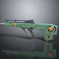 Futuristic Green And Orange Weapon Featuring Sleek Mechanical Structure And Advanced Design 3d model