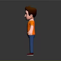 3D Game and Movie Character With Brown Hair Orange T-Shirt Blue Pants And Red Shoes 3d model