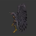 Mythical Winged Beast With Large Dark Feathers Humanoid Body Yellow Claws And Red Face
