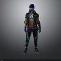 Edgy Cyberpunk Character With Purple Hair Bandana Black Leather Jacket Neon Green Purple Details