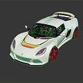 Lotus White Sports Car With Black Roof Stripe And Sleek Aerodynamic Body