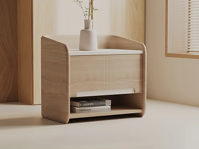 Modern Minimalist Wooden Side Table With Open Shelf And Decorative Books On Top 3d model