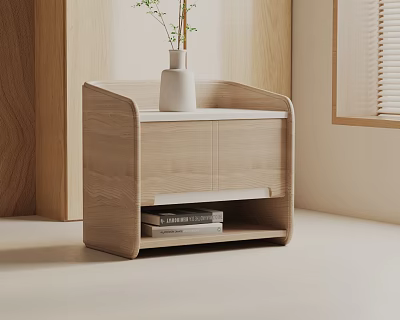 Modern Minimalist Wooden Side Table With Open Shelf And Decorative Books On Top 3d model