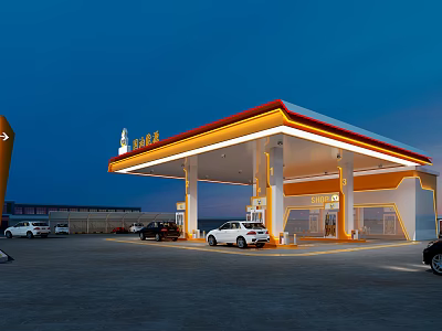 Modern gas station beautiful gas station 3d model