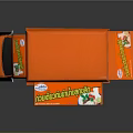 Orange Food Truck With Open Side Door And Food Display Trays
