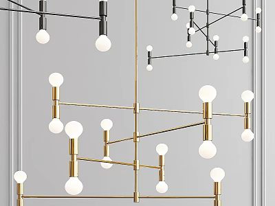 Modern Chandelier with Gold Metal Frame and Spherical White Bulbs in Contemporary Design 3d model