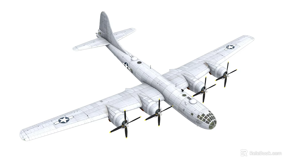 Detailed Military Fighter Jet With Four Propellers And Wing Insignia Design 3d model 
