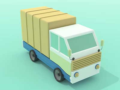 Cartoon Style Yellow Cargo Truck With White Cab Blue Base And Green Accents 3d model