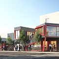 Container Built Modern Open Air Commercial Street With Pedestrians And Trees