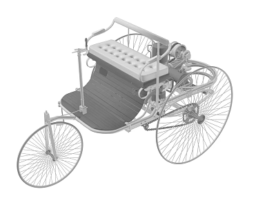 Vintage Three Wheeled Vehicle With Wooden Seat And Metal Spoked Wheels 3d model