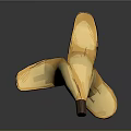 Fresh Yellow Peeled Banana With Spread Out Peel On Dark Reflective Background