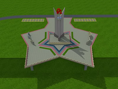 Star Shaped Base Monument Structure With Central Tower And Red Star Decoration 3d model