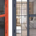 Blue Sliding Doors with Glass and Mesh Design for Modern Home Living Room Interior