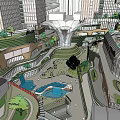 Modern Urban Commercial Complex With High Rise Buildings Central Square And Green Spaces