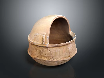 Traditional Handcrafted Clay Sculpture Vessel With Textured Surface And Carving 3d model