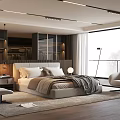 Modern Bedroom Interior Design With King Size Bed Accent Chair And Floor to Ceiling Window
