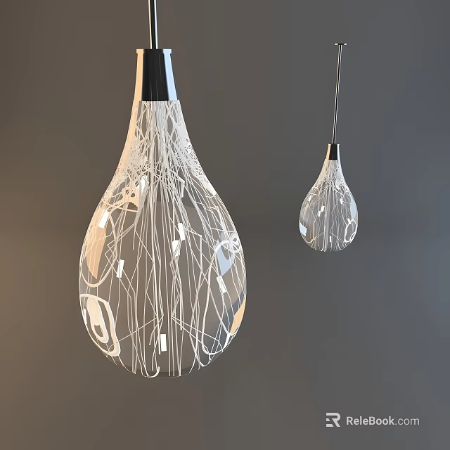 Two Modern Teardrop Shaped Pendant Lights with White Wire Design 3d model 