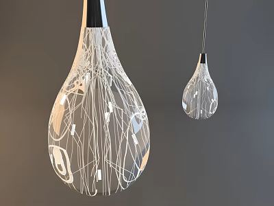Two Modern Teardrop Shaped Pendant Lights with White Wire Design 3d model