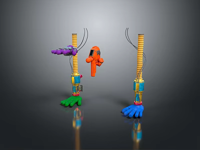 Game Movie Character Mechanical Legs Gear Featuring Vibrant Colors Green Blue Feet Orange Purple Components 3d model