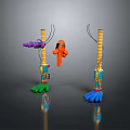 Game Movie Character Mechanical Legs Gear Featuring Vibrant Colors Green Blue Feet Orange Purple Components