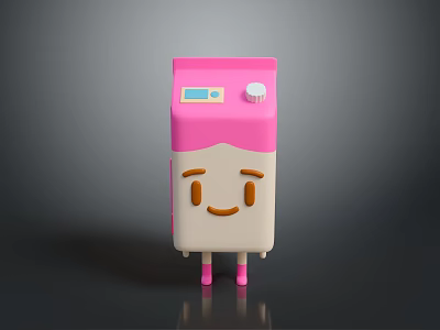 Cute Pink And White Cartoon Milk Box Character With Smiling Face Legs And Arms 3d model