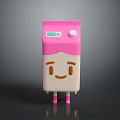 Cute Pink And White Cartoon Milk Box Character With Smiling Face Legs And Arms