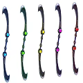 Five Scimitars Decorated With Different Colored Gemstones Arranged In A Row