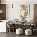 Modern Dining Table Set With Chairs Sideboard Pendant Light And Wall Art 3d model