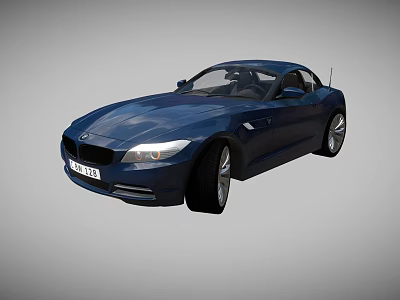 Blue BMW Two Door Convertible Sports Car With Headlights And Wheels 3d model