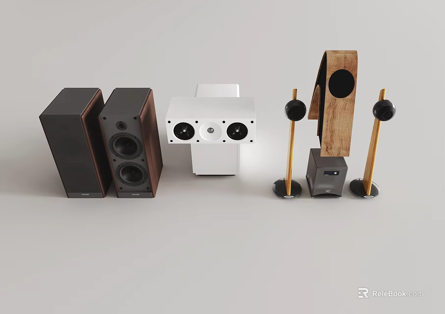 Modern Home Audio Speakers With Wooden Black And White Design And Sleek Finish 3d model 