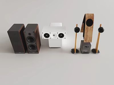 Modern Home Audio Speakers With Wooden Black And White Design And Sleek Finish 3d model
