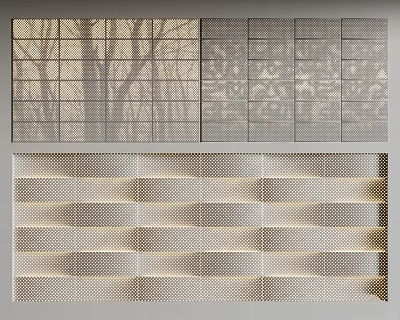 Modern Grid Design Background Wall with Tree Shadow and Wavy Layered Lighting Effect 3d model