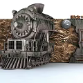 Vintage Railway Background Wall with Steam Locomotive Globe and Metallic Emblem