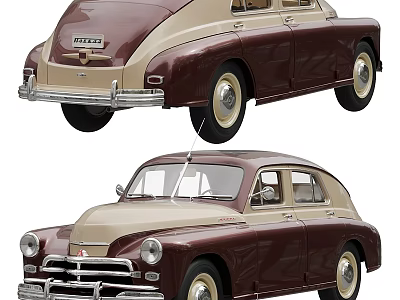 Vintage Burgundy And Beige Classic Sedan Car Exterior With Retro Design Details 3d model