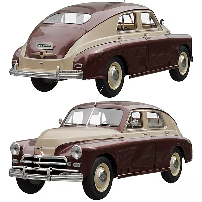 Vintage Burgundy And Beige Classic Sedan Car Exterior With Retro Design Details 3d model