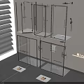Modern Shower Head Setup in Bathroom with Transparent Glass Partition and Minotti Storage Shelf