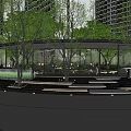 Modern Residential Landscape With High Rise Buildings Green Trees And Serene Pavilion Steps