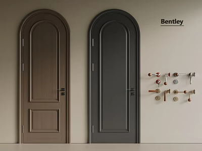 Two Brown And Dark Gray Arched Top Bentley Hinged Doors With Door Handles 3d model
