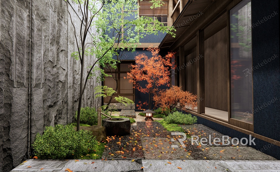 Japanese-style courtyard courtyard landscape model