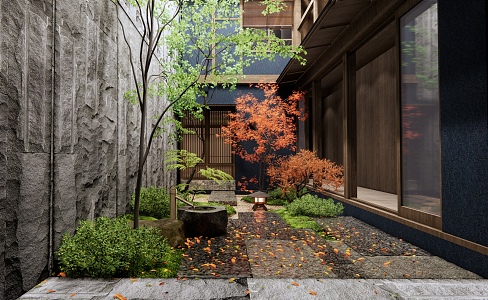 Japanese-style courtyard landscape 3d model