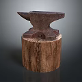 Rustic Blacksmith Anvil For Weapon Making Placed On Wooden Stump And Metal Base