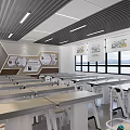 School Physics Laboratory with Desks Chairs Blackboard Globe and Windows 3d model