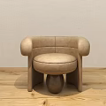 Beige Modern Single Seater Sofa With Rounded Armrests And Ball Shaped Legs On Wooden Floor