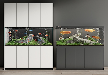 Modern fish tank fish tank embedded fish tank ornamental fish aquarium ornamental fish golden dragon fish rockery stone 3d model